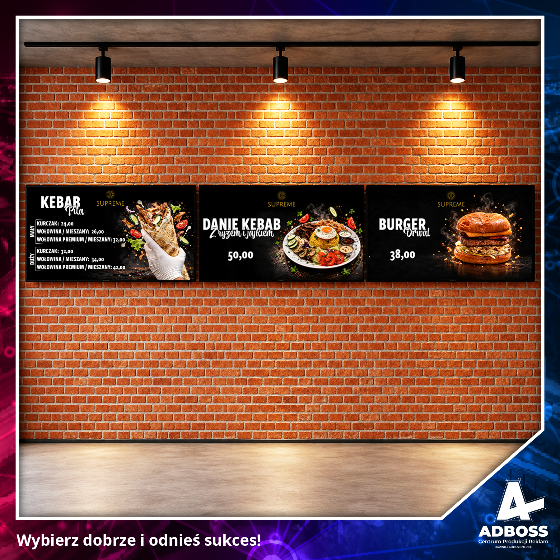Grafiki menu na telewizory dla SUPREME Kebab & Burger Warka