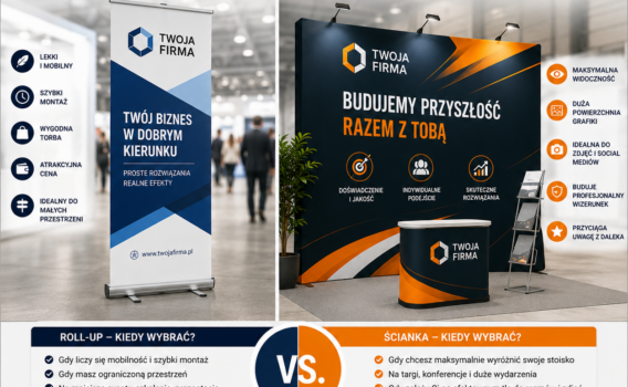 Roll-up czy ścianka reklamowa? Wybór, który może zdecydować o tym, czy ktoś zatrzyma się przy Twoim stoisku